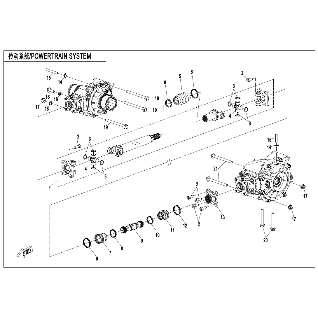 An Image of a Genuine CFMOTO Parts Schematic Diagram showing the schematic - DRIVETRAIN SYSTEM - 2024 CFMOTO ZFORCE 950 HO EX