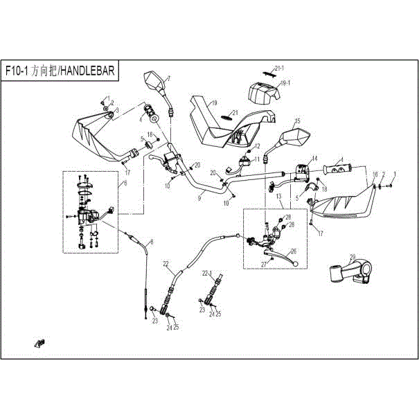 An Image of a genuine CFMOTO Parts Schematic Diagram showing the group - HANDLEBAR - 2015 CFMOTO CFORCE 800 X8