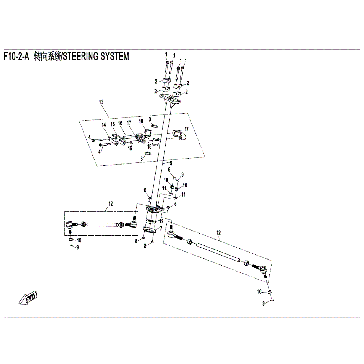 An Image of a genuine CFMOTO Parts Schematic Diagram showing the group - STEERING SYSTEM - 2022 CFMOTO CFORCE 400