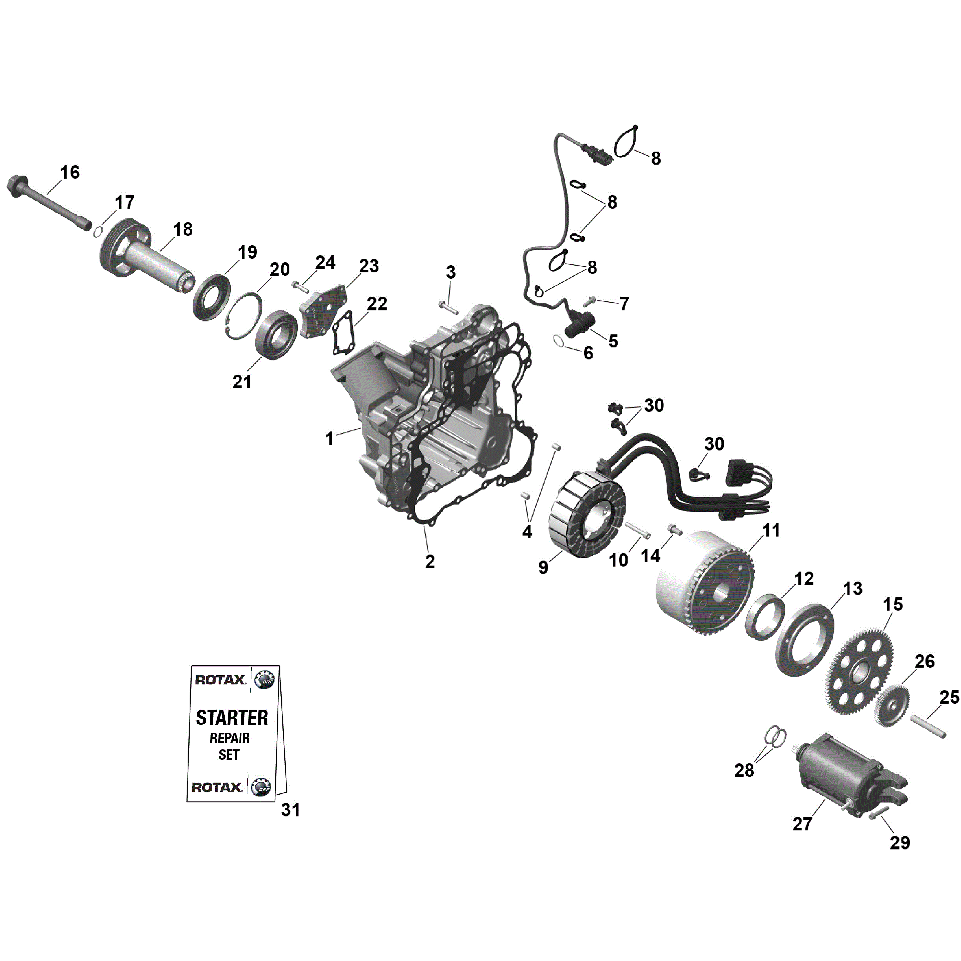 An Image of a Genuine Can-Am Parts Schematic Diagram showing the schematic - ROTAX - MAGNETO AND ELECTRIC STARTER
