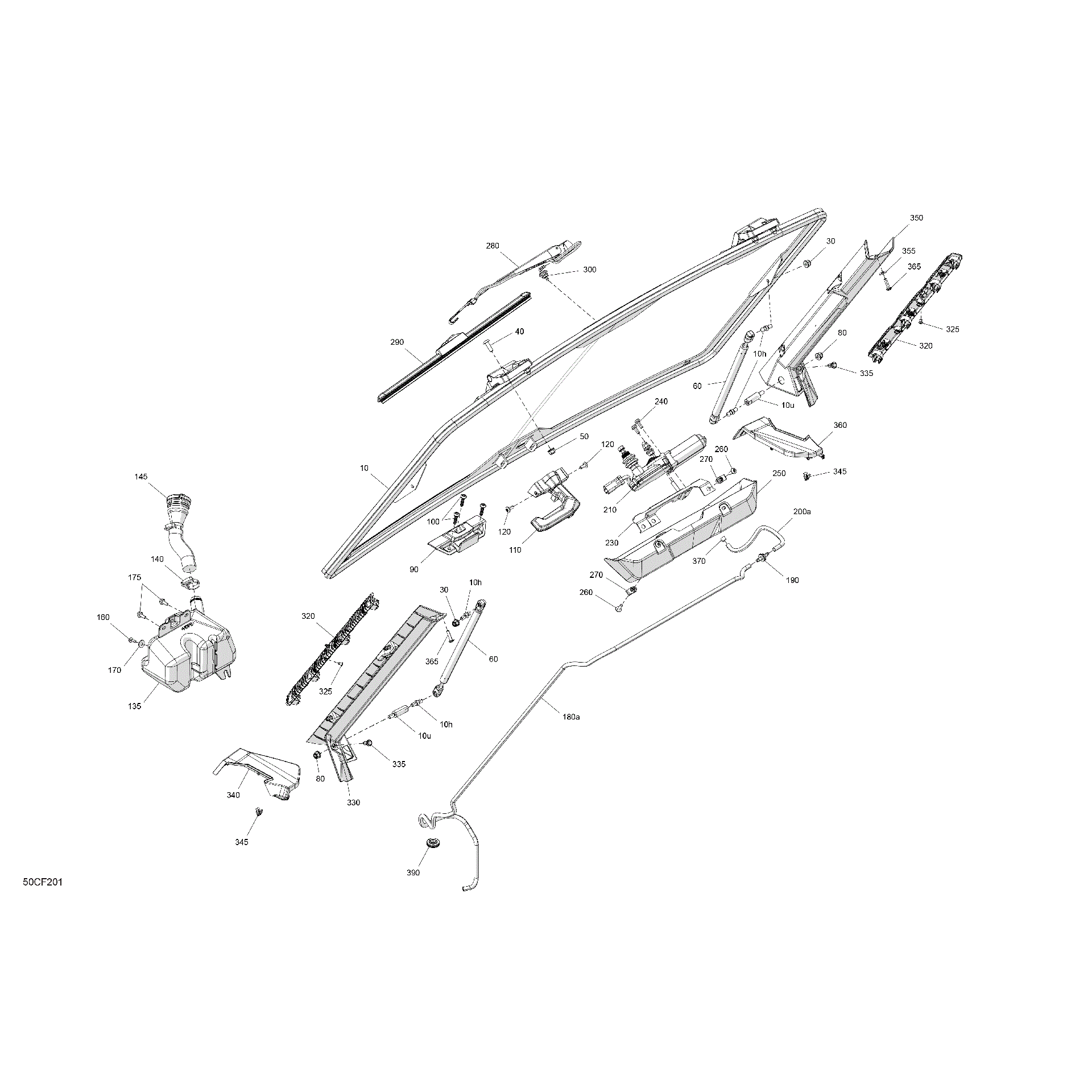 An Image of a Genuine Can-Am Parts Schematic Diagram showing the schematic - BODY - WINDSHIELD