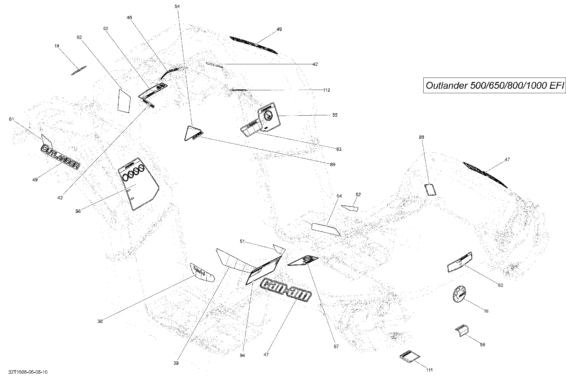 An Image of a Genuine Can-Am Parts Schematic Diagram showing the schematic - DECALS _32T1508
