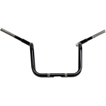 Indian Bro Bar for - 8 - Black by Trask: features a rectangular center, upward-angled grips, silver ends, and two silver bands near the bottom—compatible with TM-2092BK models.
