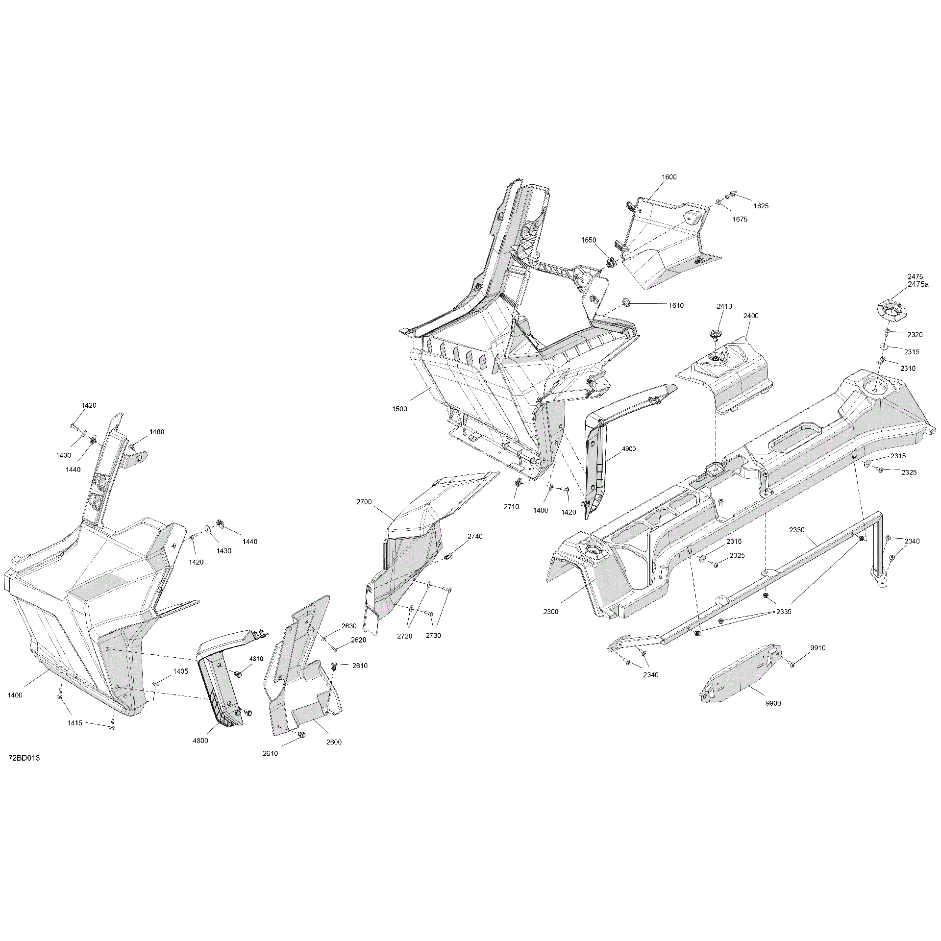 An Image of a Genuine Can-Am Parts Schematic Diagram showing the schematic - BODY - REAR SECTION