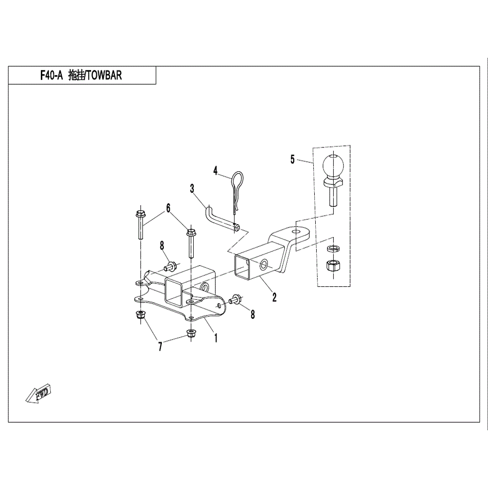 An Image of a Genuine CFMOTO Parts Schematic Diagram showing the schematic - TOWBAR (ACCESSORY) - 2022 CFMOTO ZFORCE 800 EX
