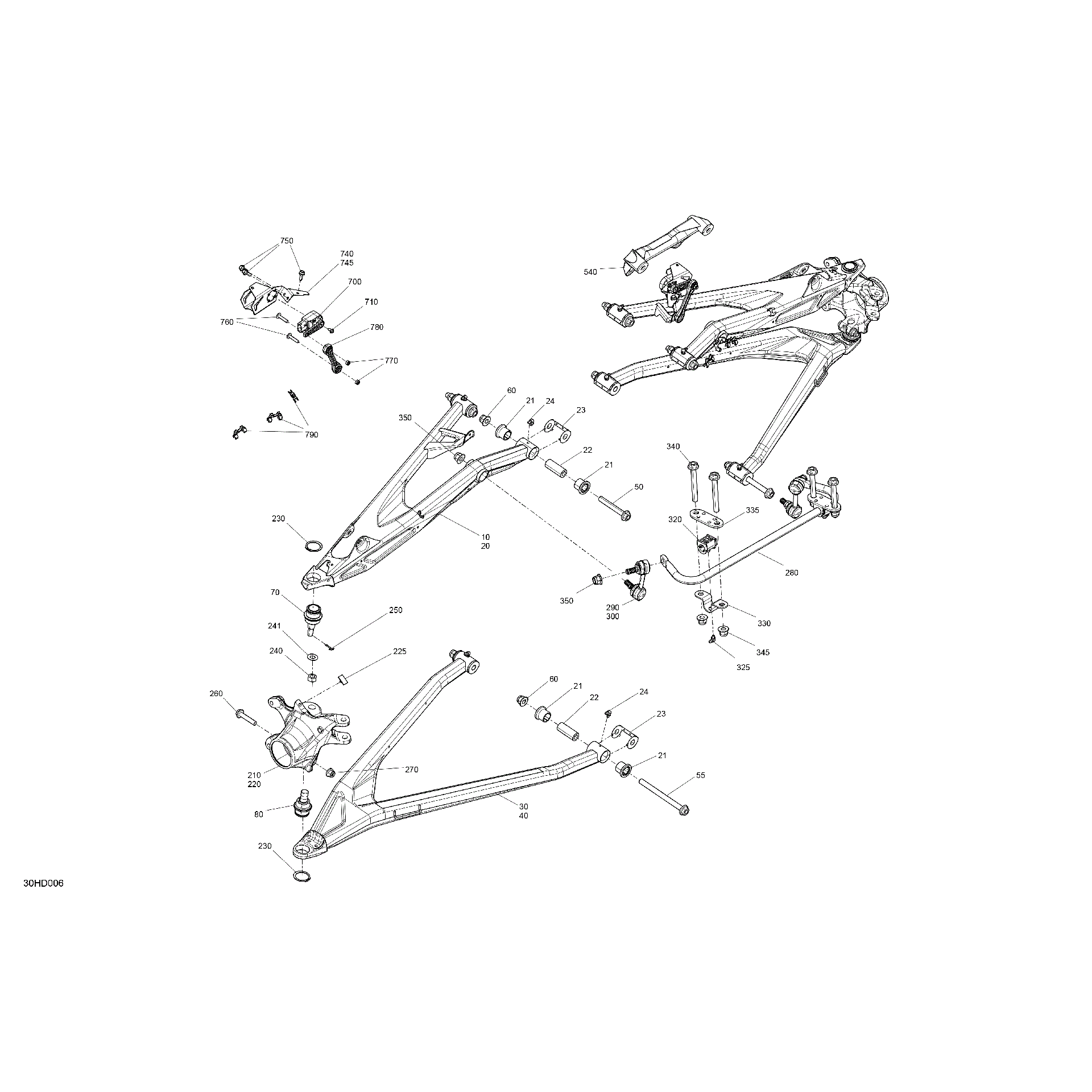 An Image of a Genuine Can-Am Parts Schematic Diagram showing the schematic - SUSPENSION - FRONT COMPONENTS