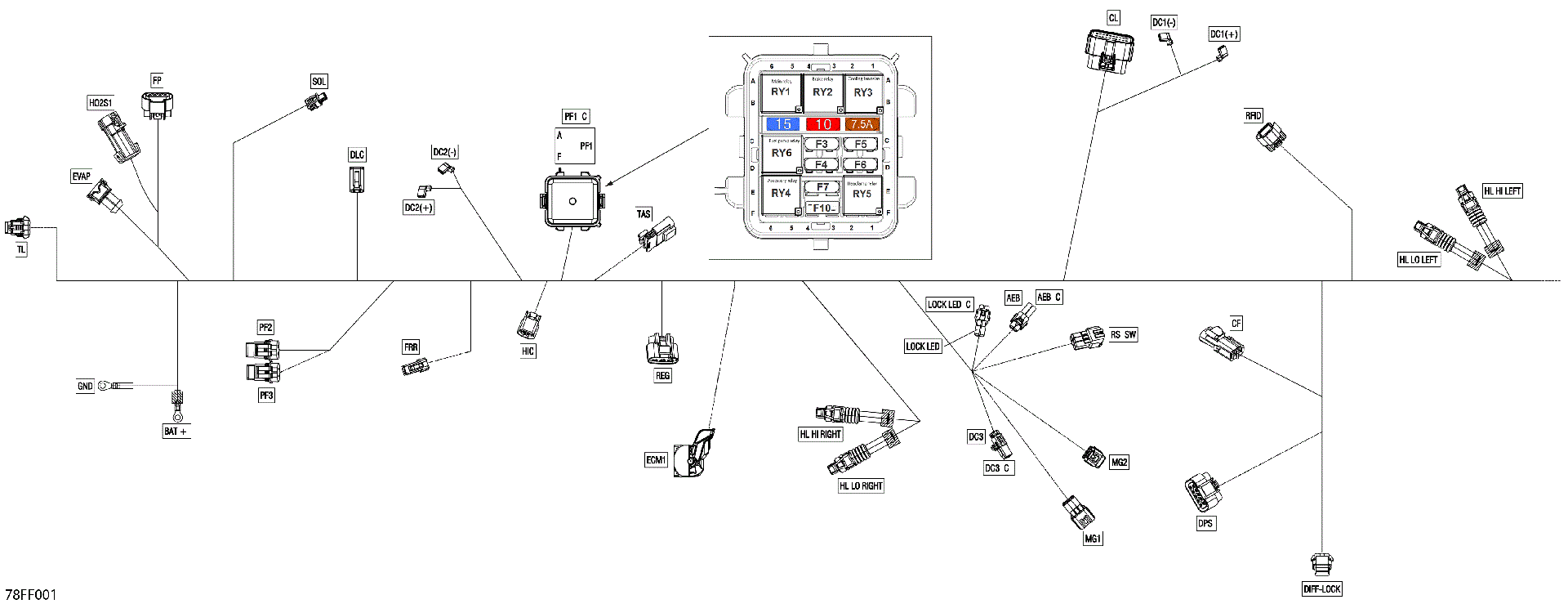 An Image of a Genuine Can-Am Parts Schematic Diagram showing the schematic - ELECTRIC - MAIN HARNESS - 710010291