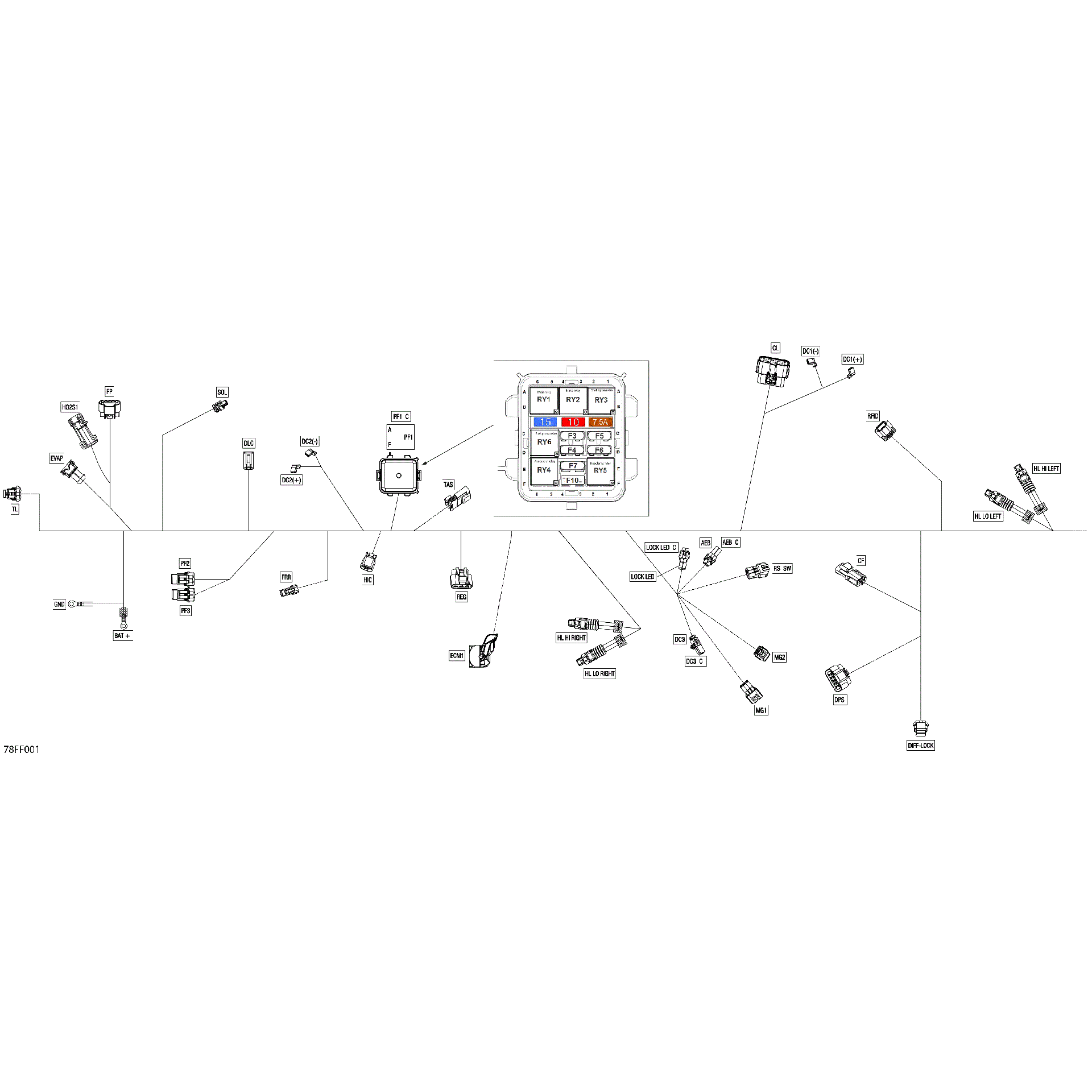 An Image of a Genuine Can-Am Parts Schematic Diagram showing the schematic - ELECTRIC - MAIN HARNESS - 710010291