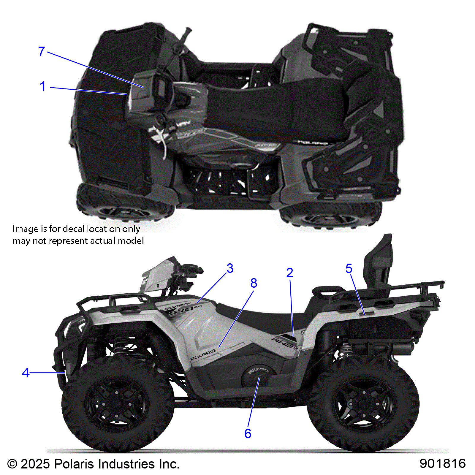 An Image of a Genuine Polaris Parts Schematic Diagram showing the schematic - BODY: DECALS GRAPHIC - 2026 POLARIS SPORTSMAN TOURING 570 ULTIMATE