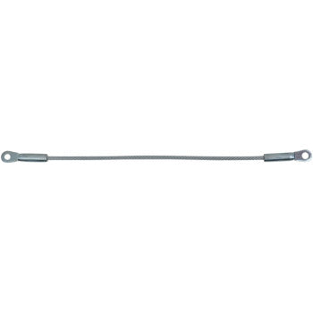The Polaris Ranger Tailgate Cable by Quad Logic is a thin, flexible, heavy-duty metal wire rope with looped ends and secure metal sleeves—ideal as a stainless tailgate cable and made in the USA. Displayed horizontally on a white background.