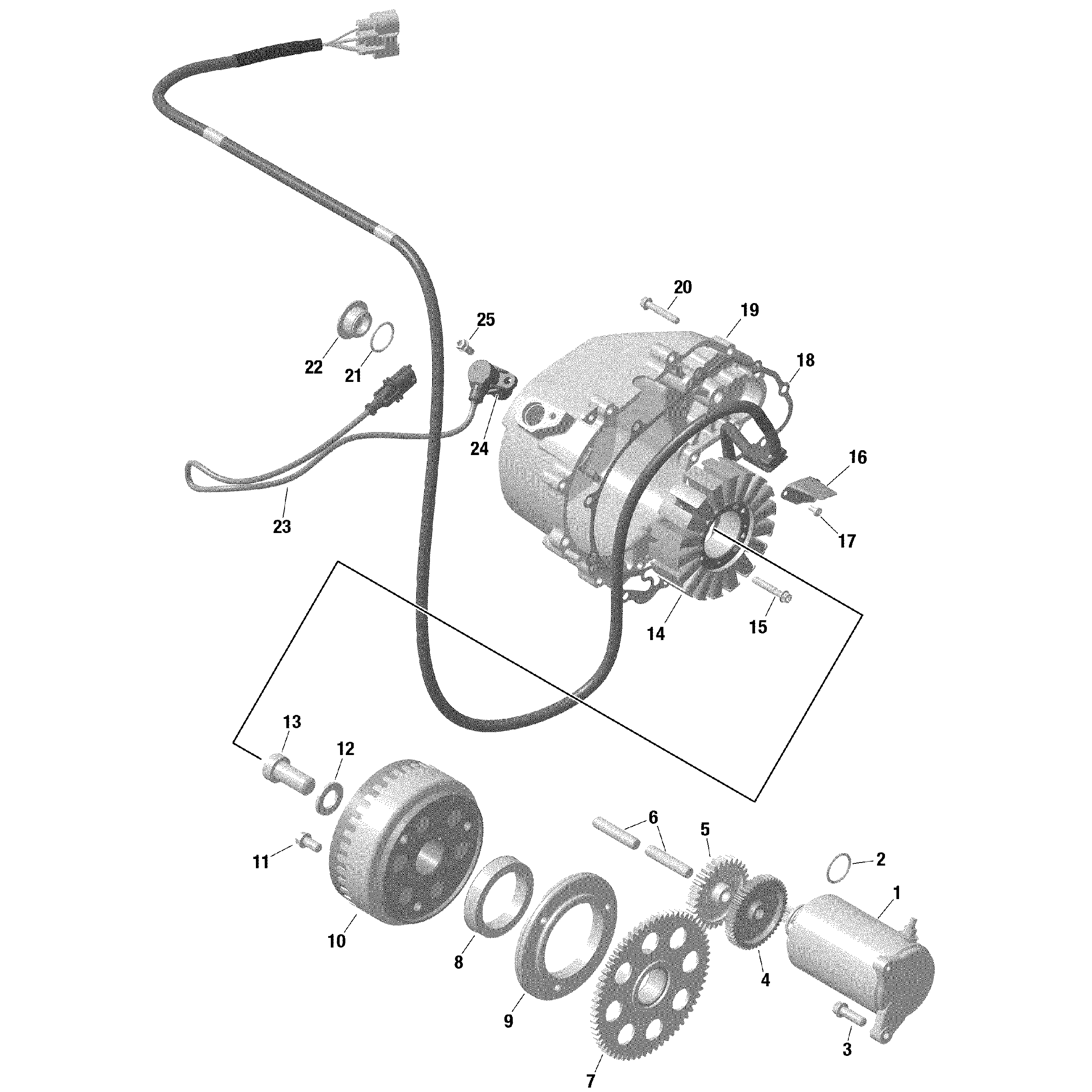 An Image of a Genuine Can-Am Parts Schematic Diagram showing the schematic - ROTAX - MAGNETO AND ELECTRIC STARTER
