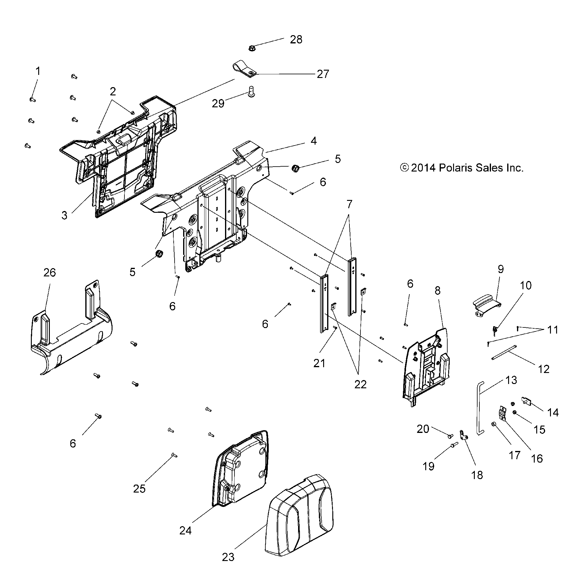 An Image of a Genuine Polaris Parts Schematic Diagram showing the schematic - BODY: SEAT PASSENGER BACK - 2017 POLARIS SPORTSMAN 570 EFI X2 EPS