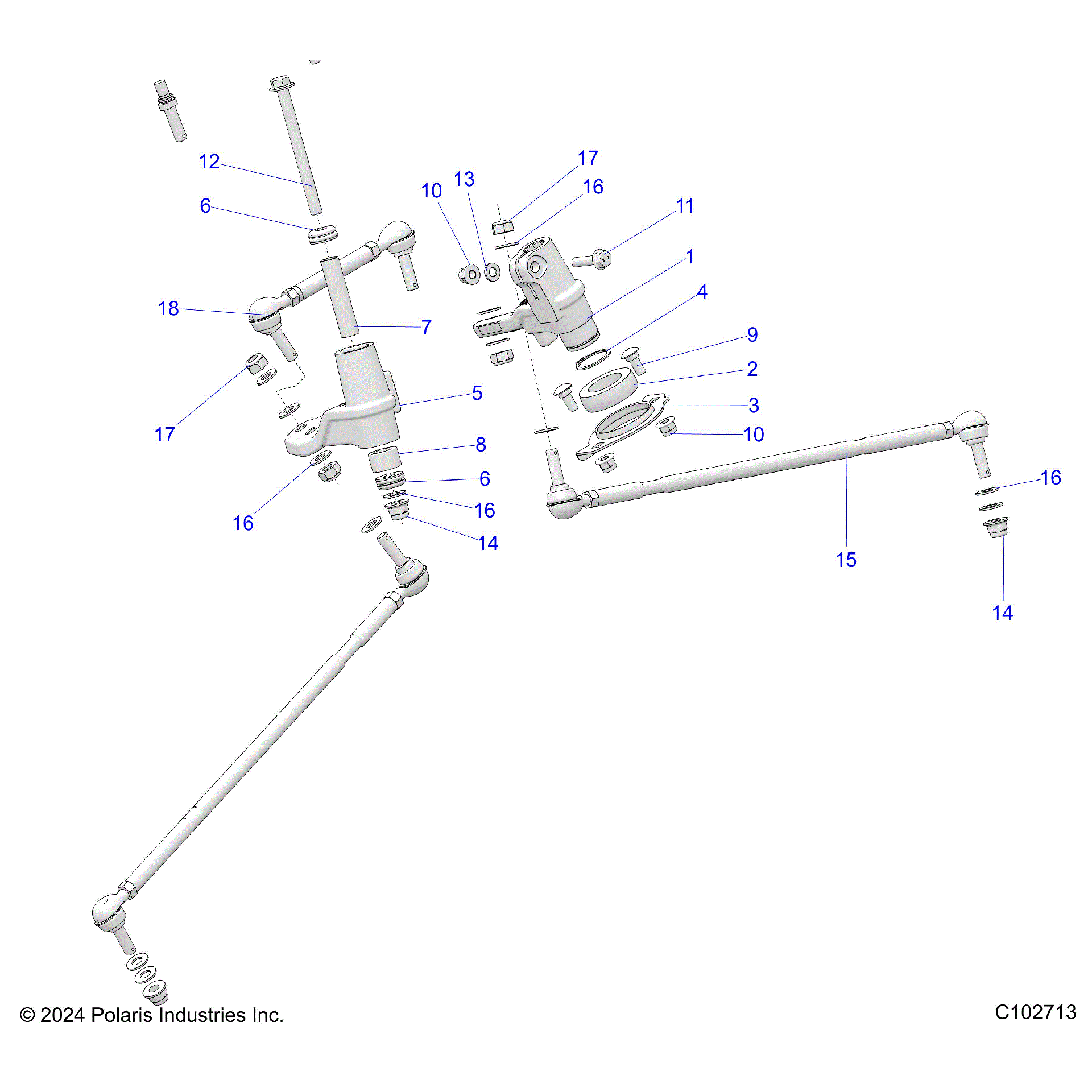An Image of a Genuine Polaris Parts Schematic Diagram showing the schematic - STEERING: IDLERS AND LINKS - 2025 POLARIS SCRAMBLER XP 1000 55 LLP 49S