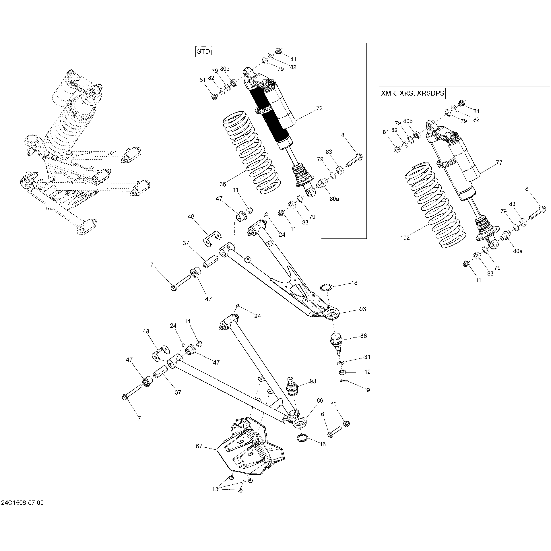 An Image of a Genuine Can-Am Parts Schematic Diagram showing the schematic - FRONT SUSPENSION _24C1507