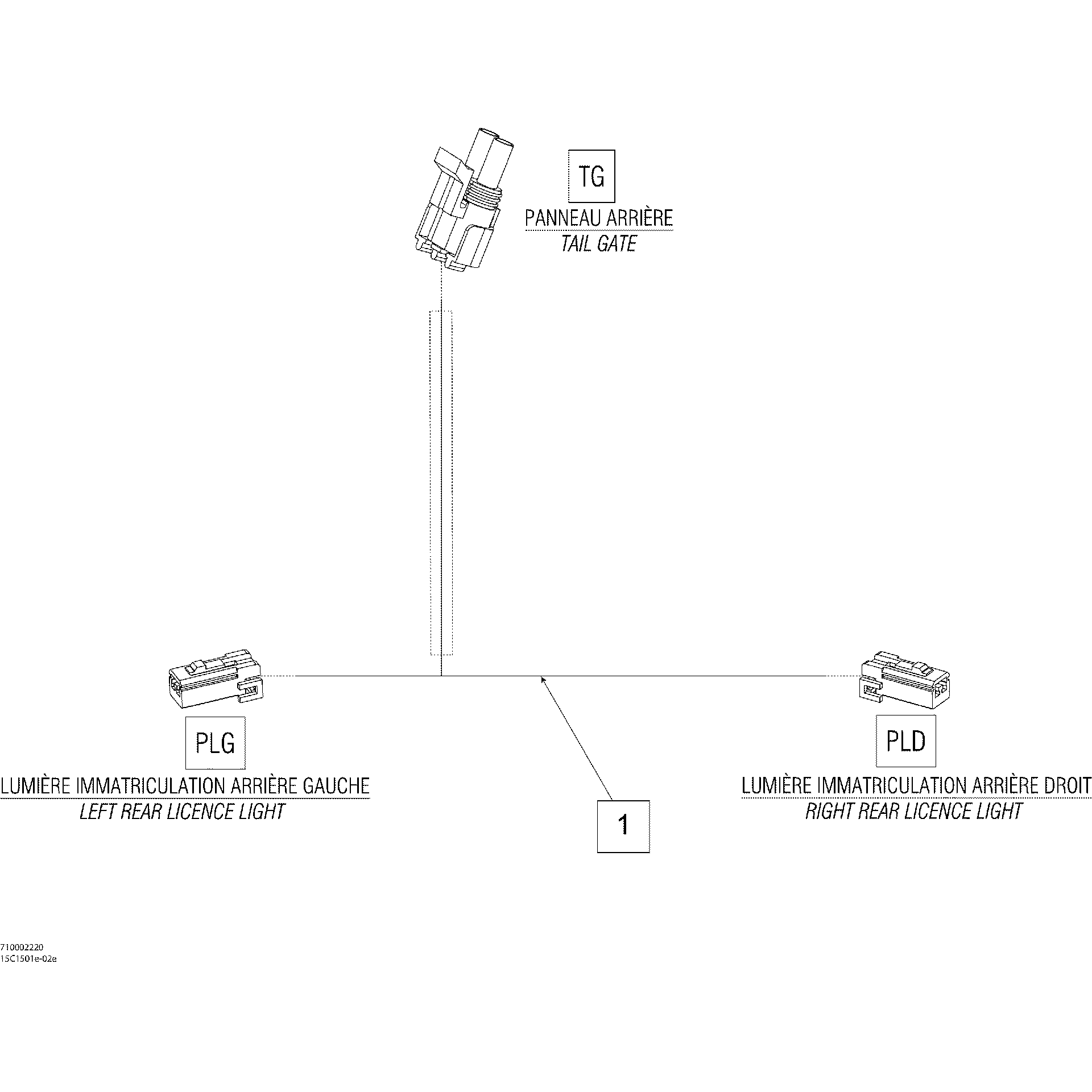An Image of a Genuine Can-Am Parts Schematic Diagram showing the schematic - ELECTRICAL HARNESS TAIL GATE EUROPE_15C1502E