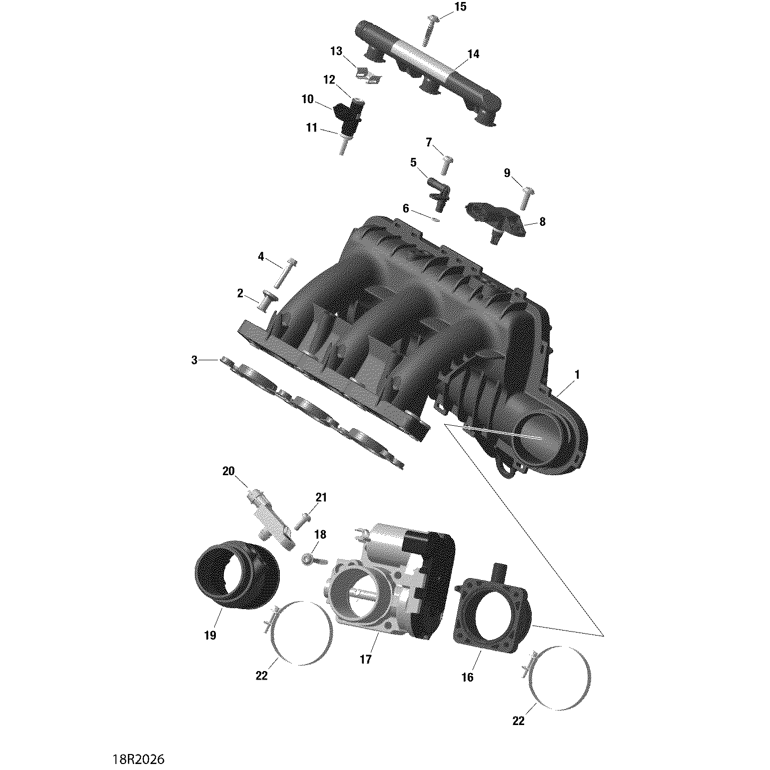 An Image of a Genuine Can-Am Parts Schematic Diagram showing the schematic - AIR INTAKE MANIFOLD AND THROTTLE BODY