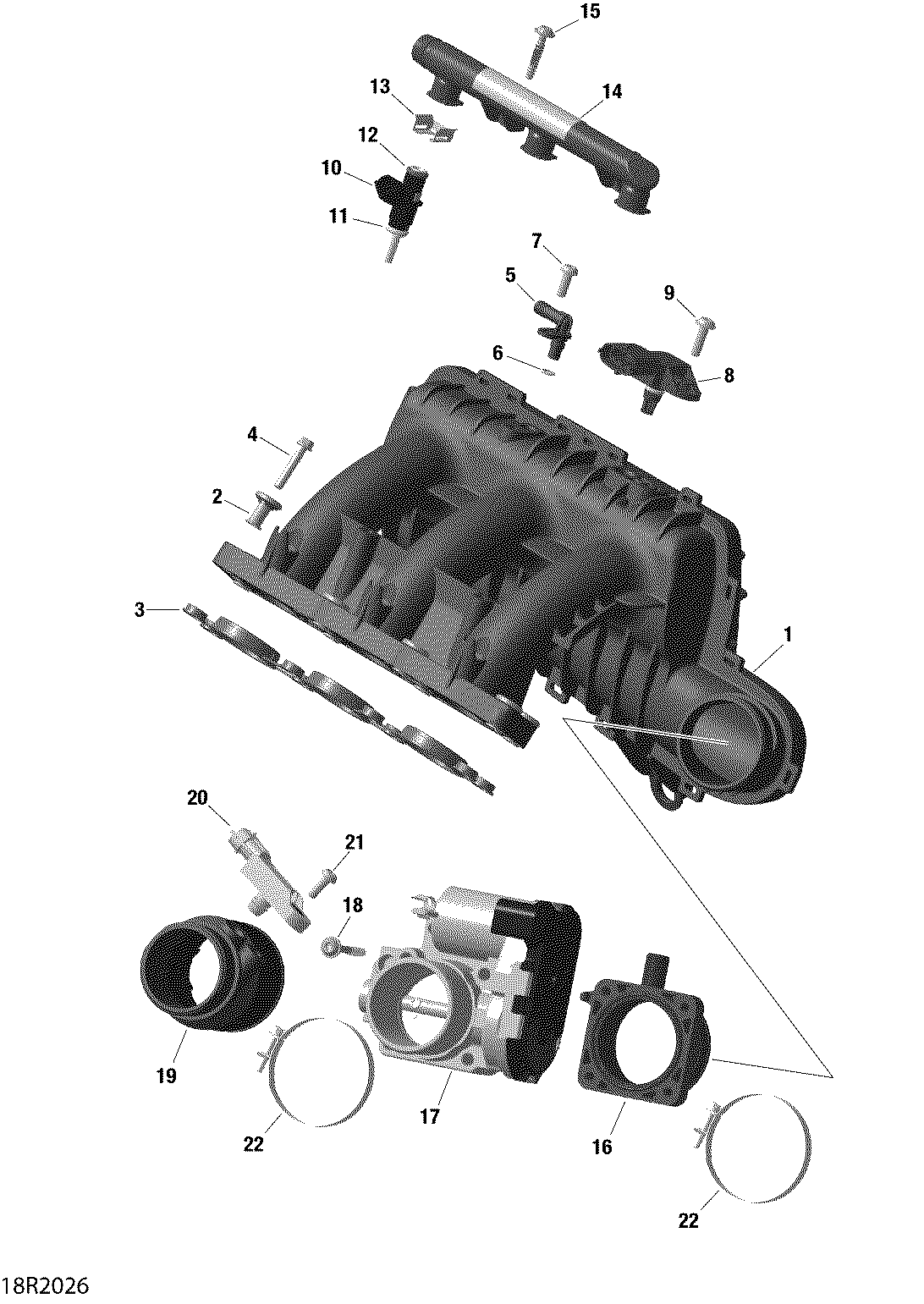An Image of a Genuine Can-Am Parts Schematic Diagram showing the schematic - AIR INTAKE MANIFOLD AND THROTTLE BODY