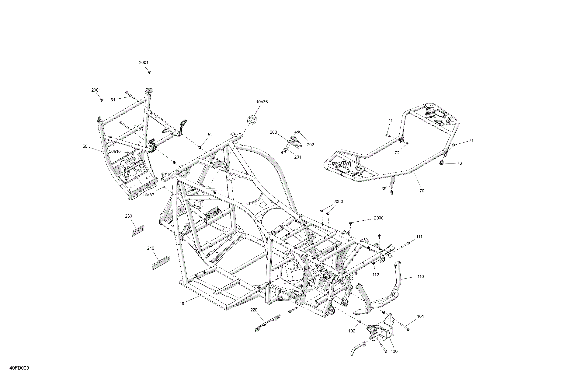 An Image of a Genuine Can-Am Parts Schematic Diagram showing the schematic - FRAME - SYSTEM