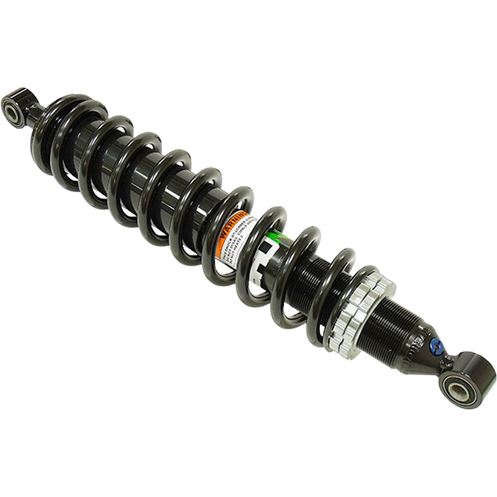 A close-up of the Honda Rubicon UTV/ATV Front Gas Shock by Bronco, featuring a black coiled spring and mounting points at each end on a white background—perfect as an ATV shock absorber.