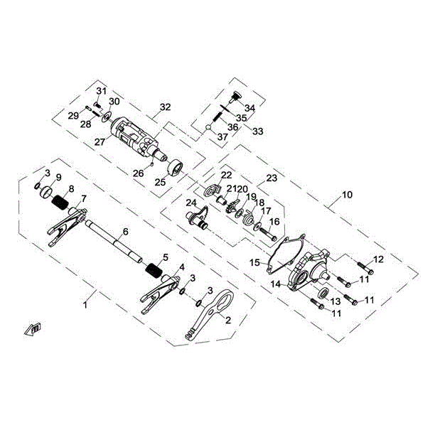 An Image of a genuine CFMOTO Parts Schematic Diagram showing the group - GEARSHIFT ASSY 3 - 2016 CFMOTO CFORCE 800 X8