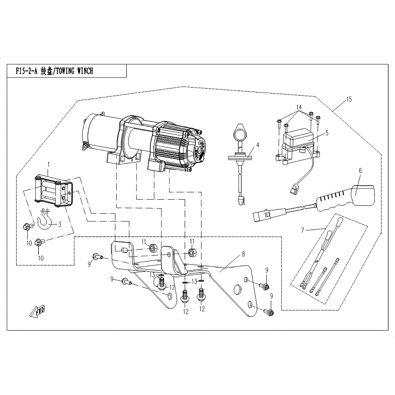 An Image of a Genuine CFMOTO Parts Schematic Diagram showing the schematic - TOWING WINCH (STANDARD) - 2018 CFMOTO ZFORCE 1000