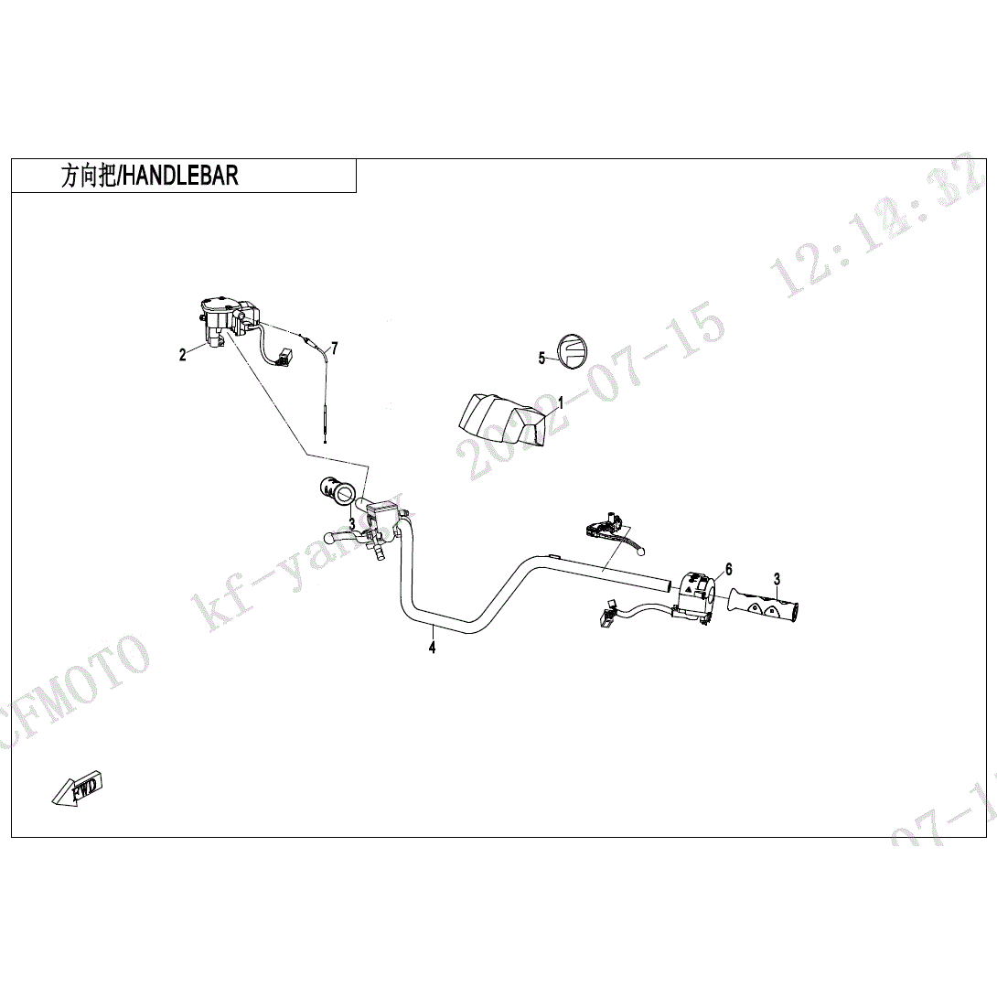An Image of a genuine CFMOTO Parts Schematic Diagram showing the group - HANDLEBAR - 2023 CFMOTO CFORCE 1000