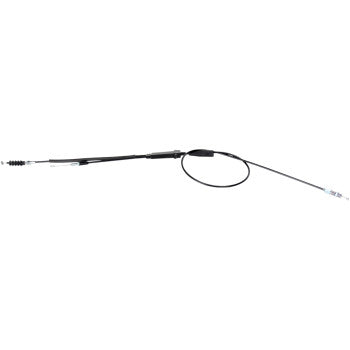 Polaris Black Vinyl Throttle Cable 53 1/4 by Moose Offroad, featuring black and silver connectors on both ends, a flexible black PVC casing, and a looped section near the middle, shown isolated on a white background.