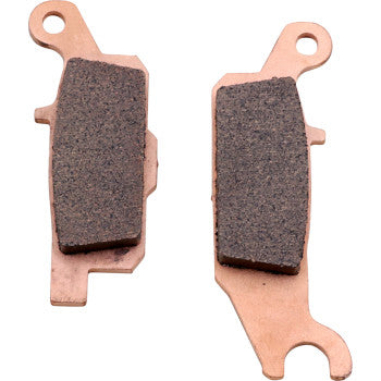 Two brown metal Brake Pads by Galfer with dark HH friction material are shown on a white background. Each has a notched backing plate and unique shape, making them ideal for aggressive use on vehicles or bikes.