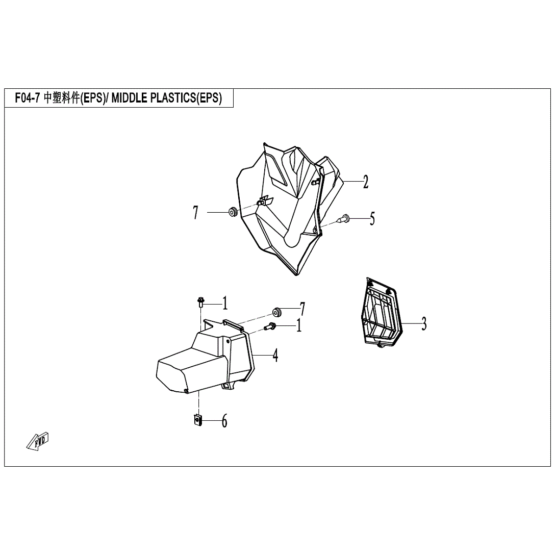 An Image of a Genuine CFMOTO Parts Schematic Diagram showing the schematic - MIDDLE PLASTICS 3 (EPS) - 2021 CFMOTO ZFORCE 800 EX