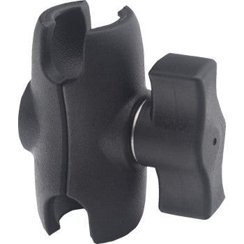 The Ball Mount Aluminum 1-1/2" RidePower Mounts by Ridepower features a central knob for easy adjustment and rounded ends to secure ball joints, making it perfect for mounting phones in powered sports vehicles.