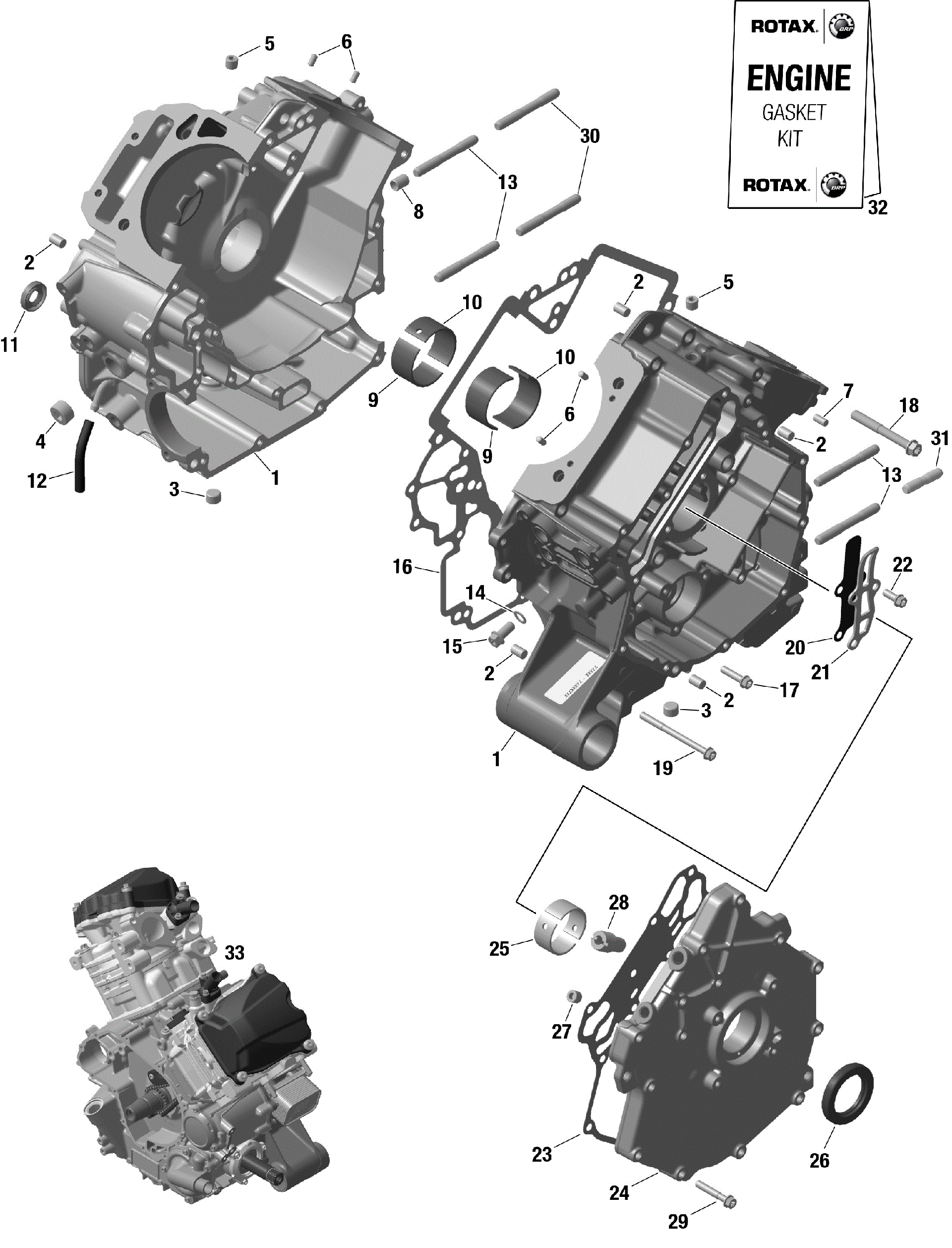 An Image of a Genuine Can-Am Parts Schematic Diagram showing the schematic - ROTAX - CRANKCASE