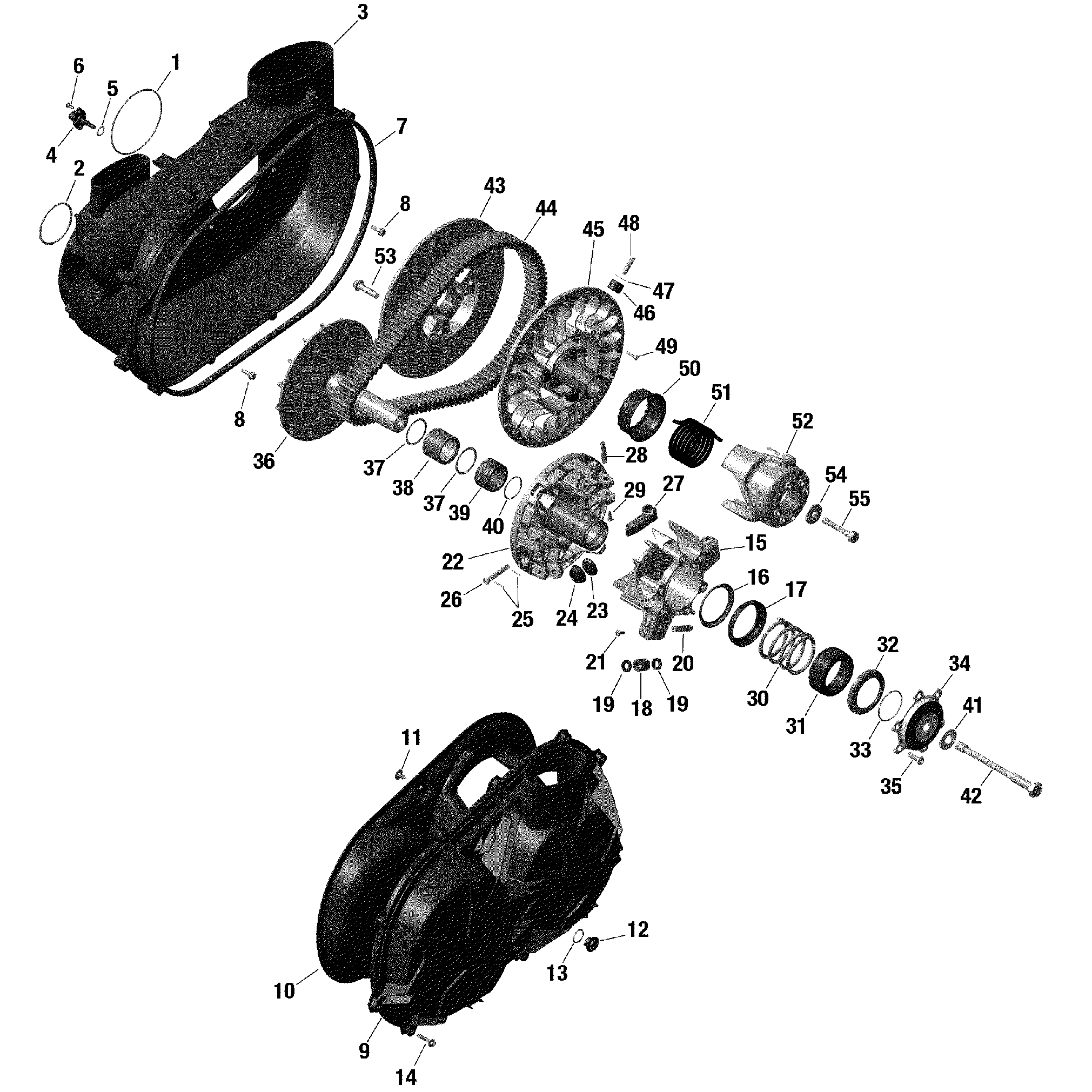 An Image of a Genuine Can-Am Parts Schematic Diagram showing the schematic - ROTAX - CVT - TURBO RR
