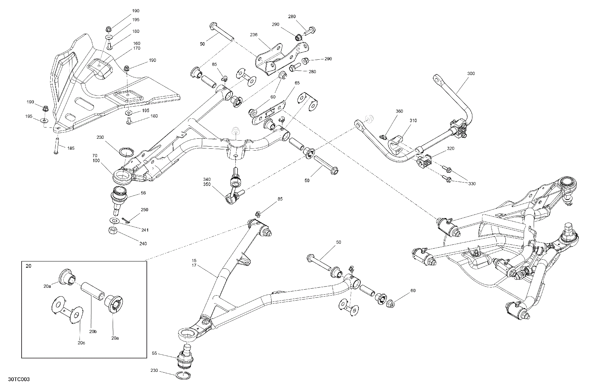 An Image of a Genuine Can-Am Parts Schematic Diagram showing the schematic - SUSPENSION - FRONT COMPONENTS
