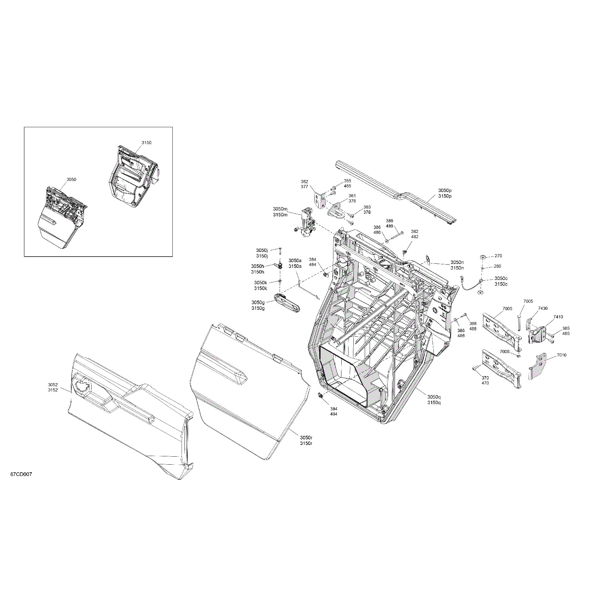 An Image of a Genuine Can-Am Parts Schematic Diagram showing the schematic - ENCLOSURE CAB - REAR DOORS