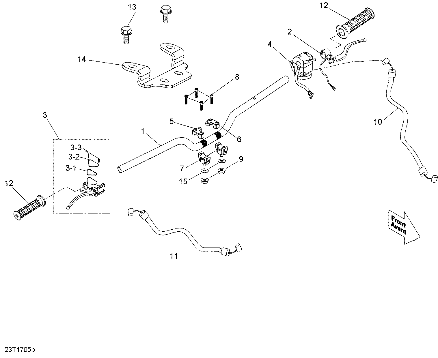 An Image of a Genuine Can-Am Parts Schematic Diagram showing the schematic - HANDLEBAR
