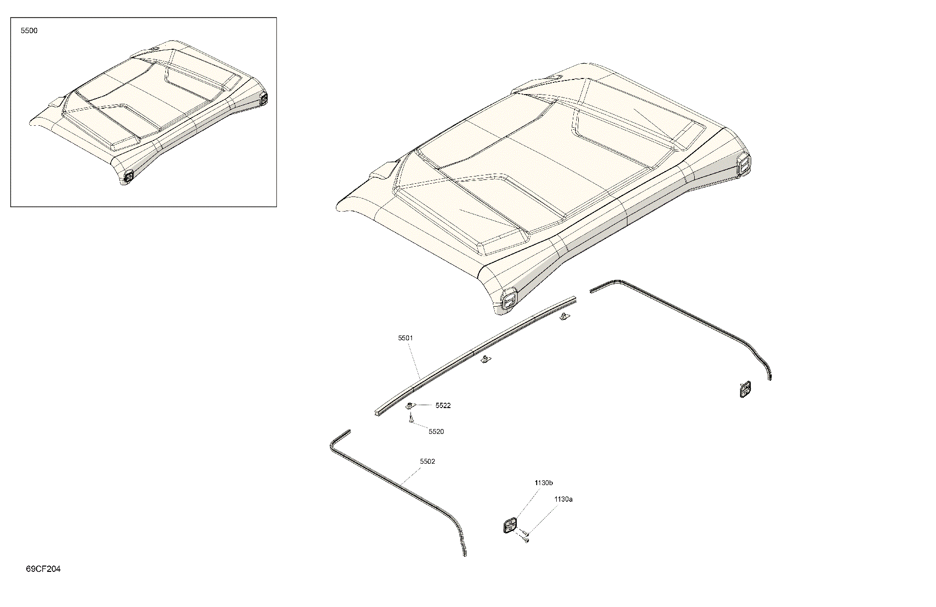 An Image of a Genuine Can-Am Parts Schematic Diagram showing the schematic - BODY - ROOF