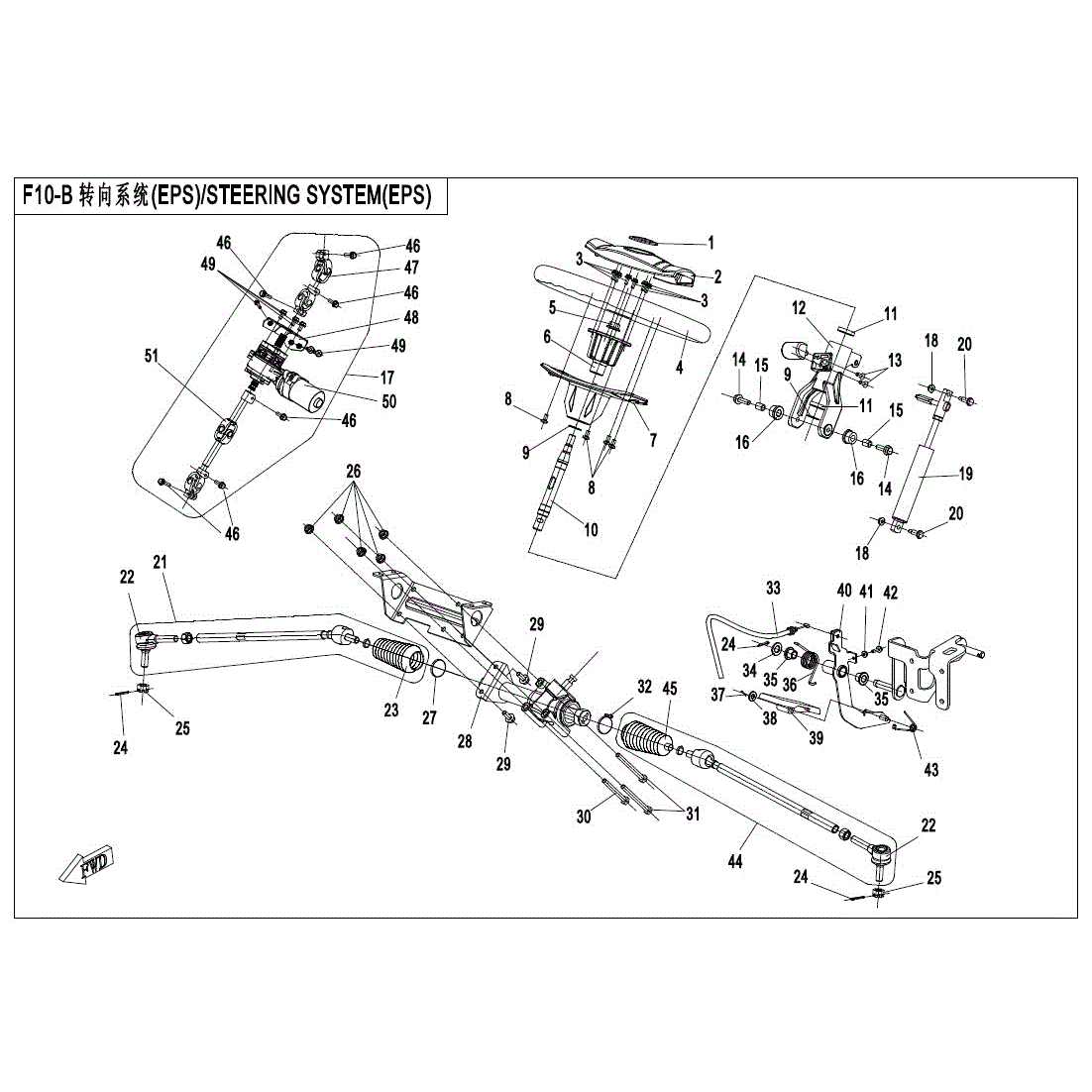 An Image of a Genuine CFMOTO Parts Schematic Diagram showing the schematic - STEERING SYSTEM (EPS) - 2017 CFMOTO ZFORCE 800 Trail