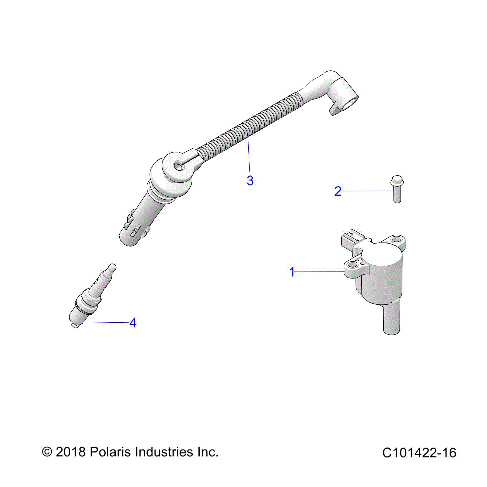 An Image of a Genuine Polaris Parts Schematic Diagram showing the schematic - ELECTRICAL: IGNITION COIL WIRE AND SPARK PLUG - 2020 POLARIS SPORTSMAN 570 EPS
