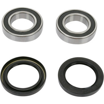 The Yamaha Kayo Wheel Bearing Kit Rear by Pivot Works includes two double-sealed ball bearings and two rubber oil seals—perfect for restoring steering control and keeping your wheels running smoothly.
