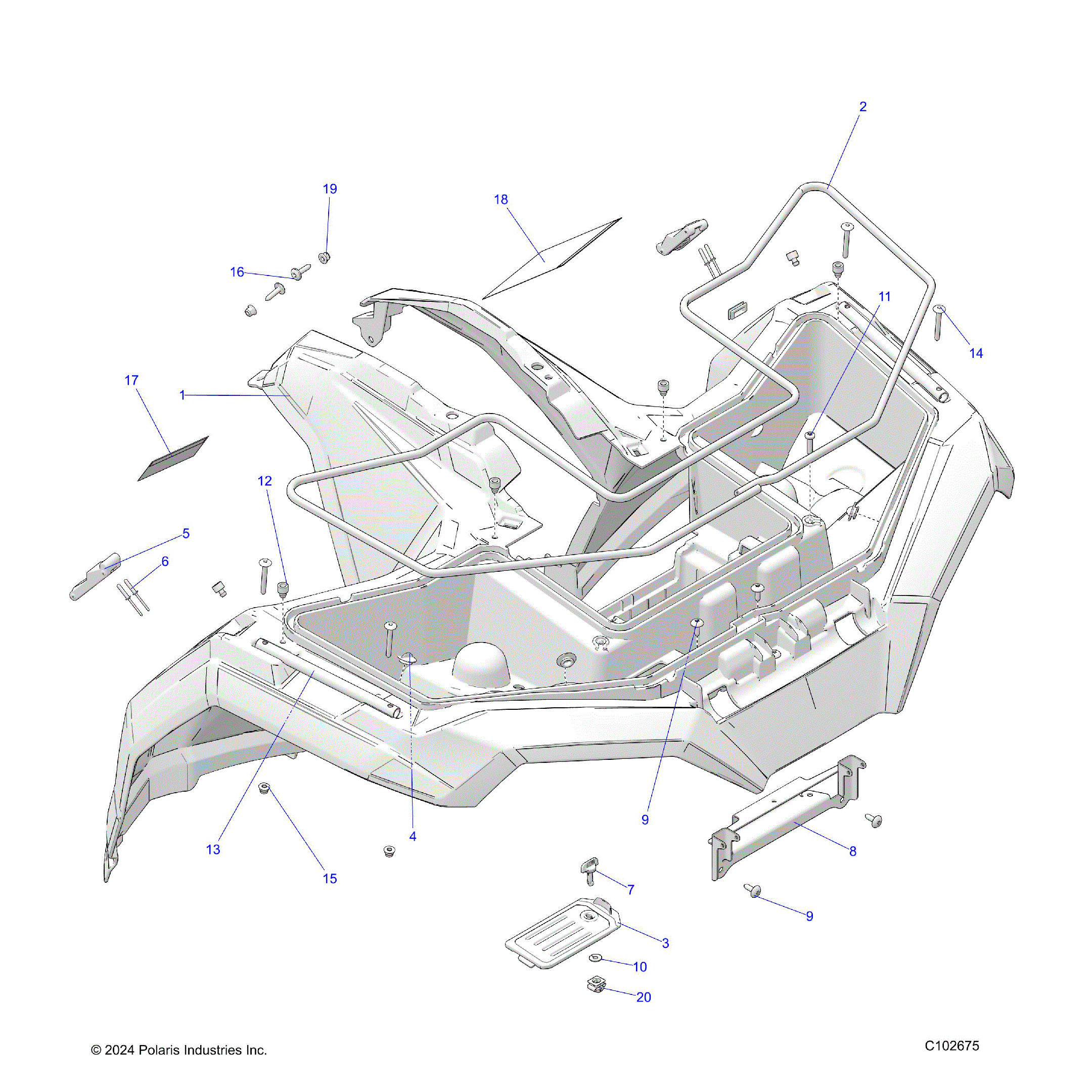An Image of a Genuine Polaris Parts Schematic Diagram showing the schematic - BODY: FRONT CAB - 2026 POLARIS SPORTSMAN 570 6X6 EPS 49S