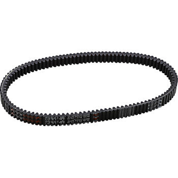 The Drive Belt by Gates is a black, oval-shaped rubber belt with white and red alphanumeric markings and a fiber-reinforced EE compound for extra durability, shown on a plain white background.