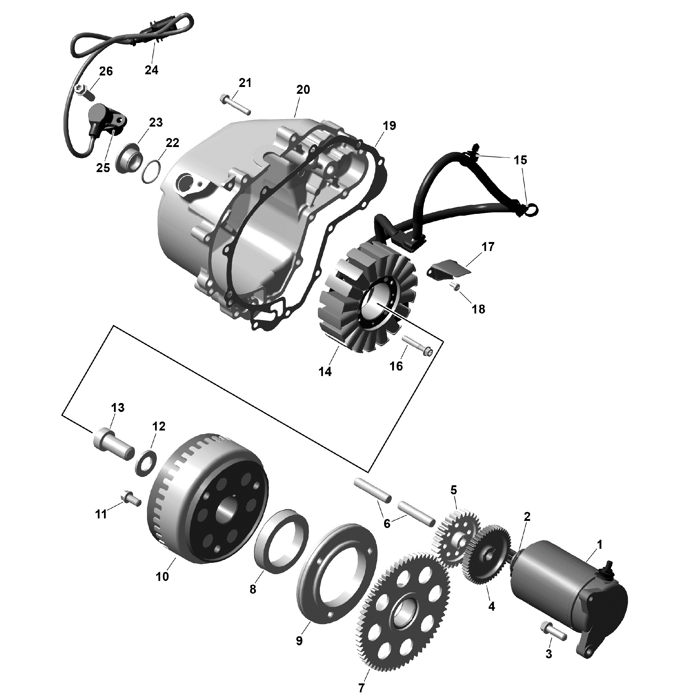 An Image of a Genuine Can-Am Parts Schematic Diagram showing the schematic - ROTAX - MAGNETO AND ELECTRIC STARTER