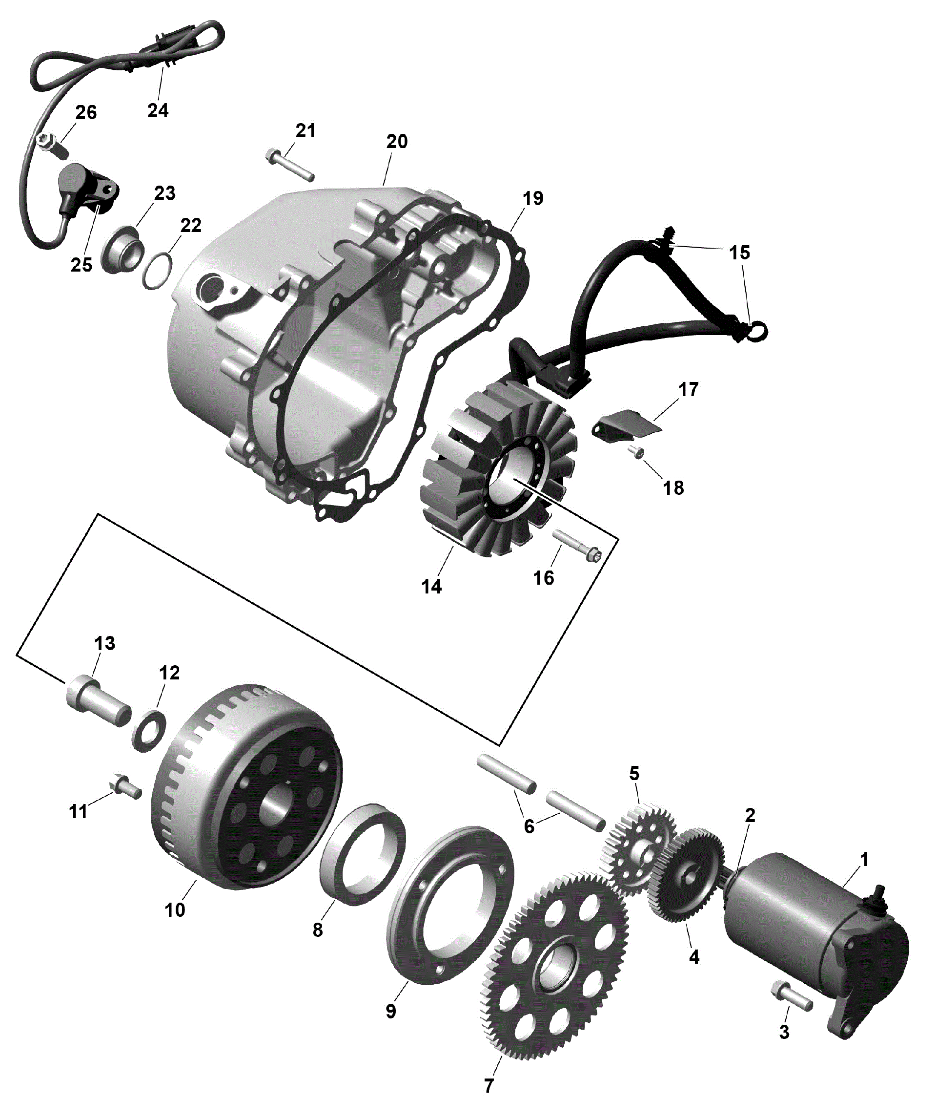 An Image of a Genuine Can-Am Parts Schematic Diagram showing the schematic - ROTAX - MAGNETO AND ELECTRIC STARTER