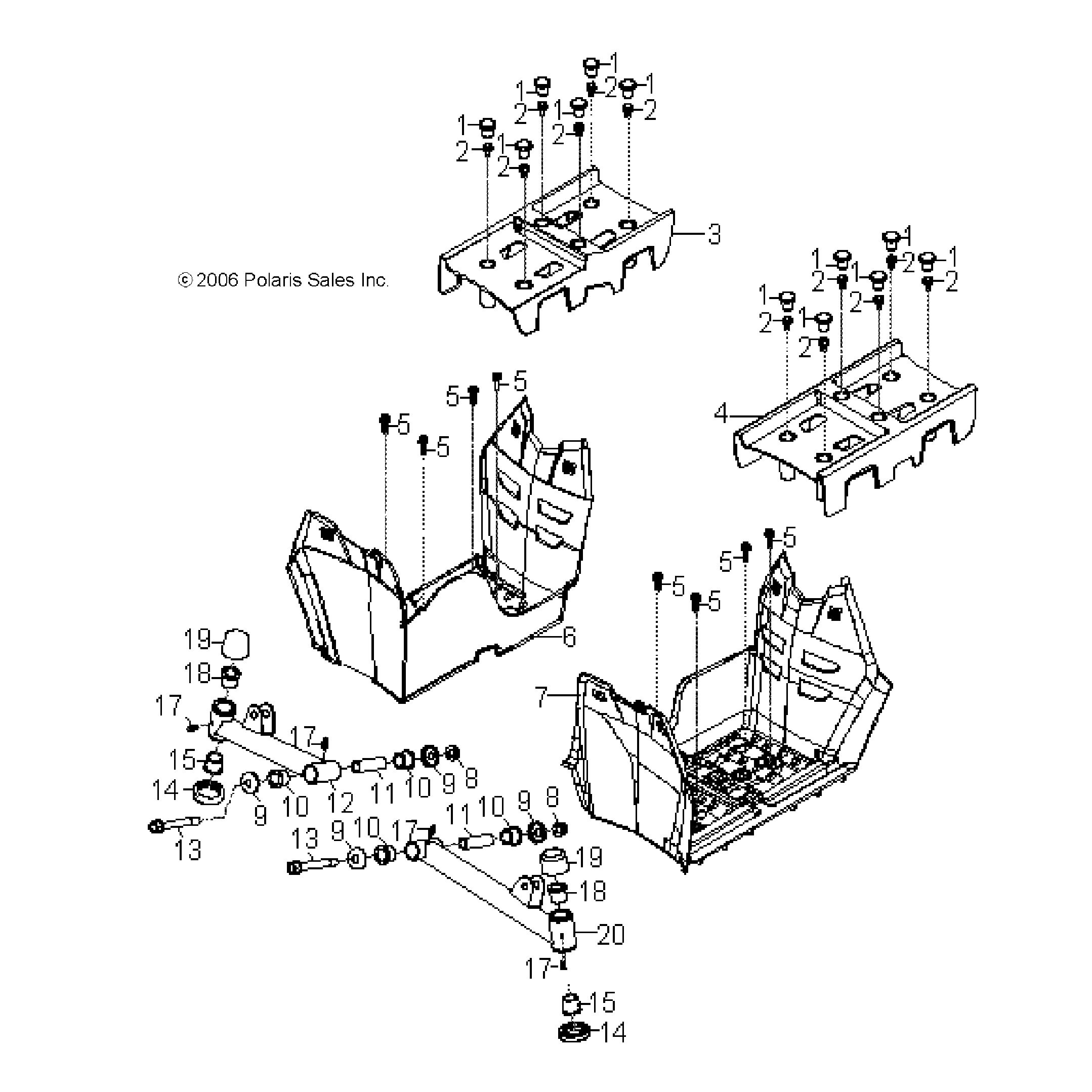 An Image of a Genuine Polaris Parts Schematic Diagram showing the schematic - CHASSIS: FOOTREST - 2018 POLARIS OUTLAW 50