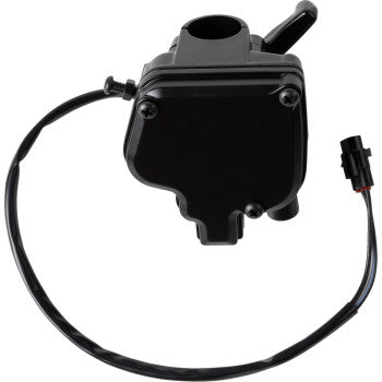 The Throttle Assembly by Moose Offroad is a black aluminum component with a wire and connector, mounting bracket, and screw holes. Its durable anodized finish makes it ideal for automotive or machinery applications.