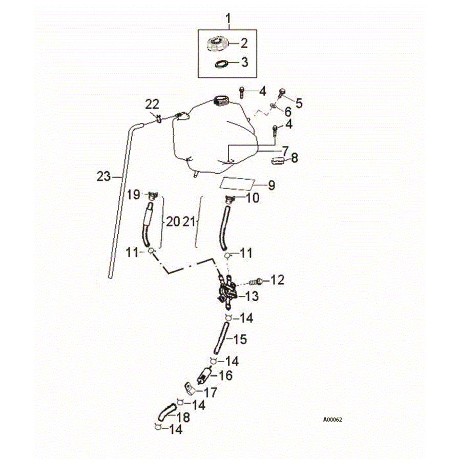 An Image of a Genuine Polaris Parts Schematic Diagram showing the schematic - BODY: FUEL TANK ASM. - 2017 POLARIS PHOENIX 200