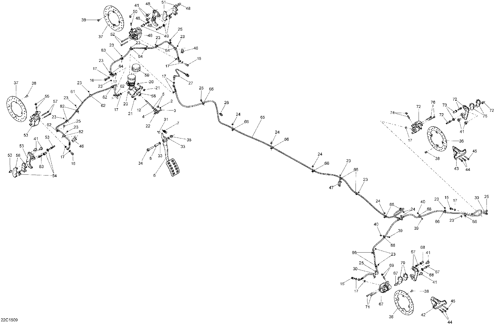 An Image of a Genuine Can-Am Parts Schematic Diagram showing the schematic - BRAKES _22C1509