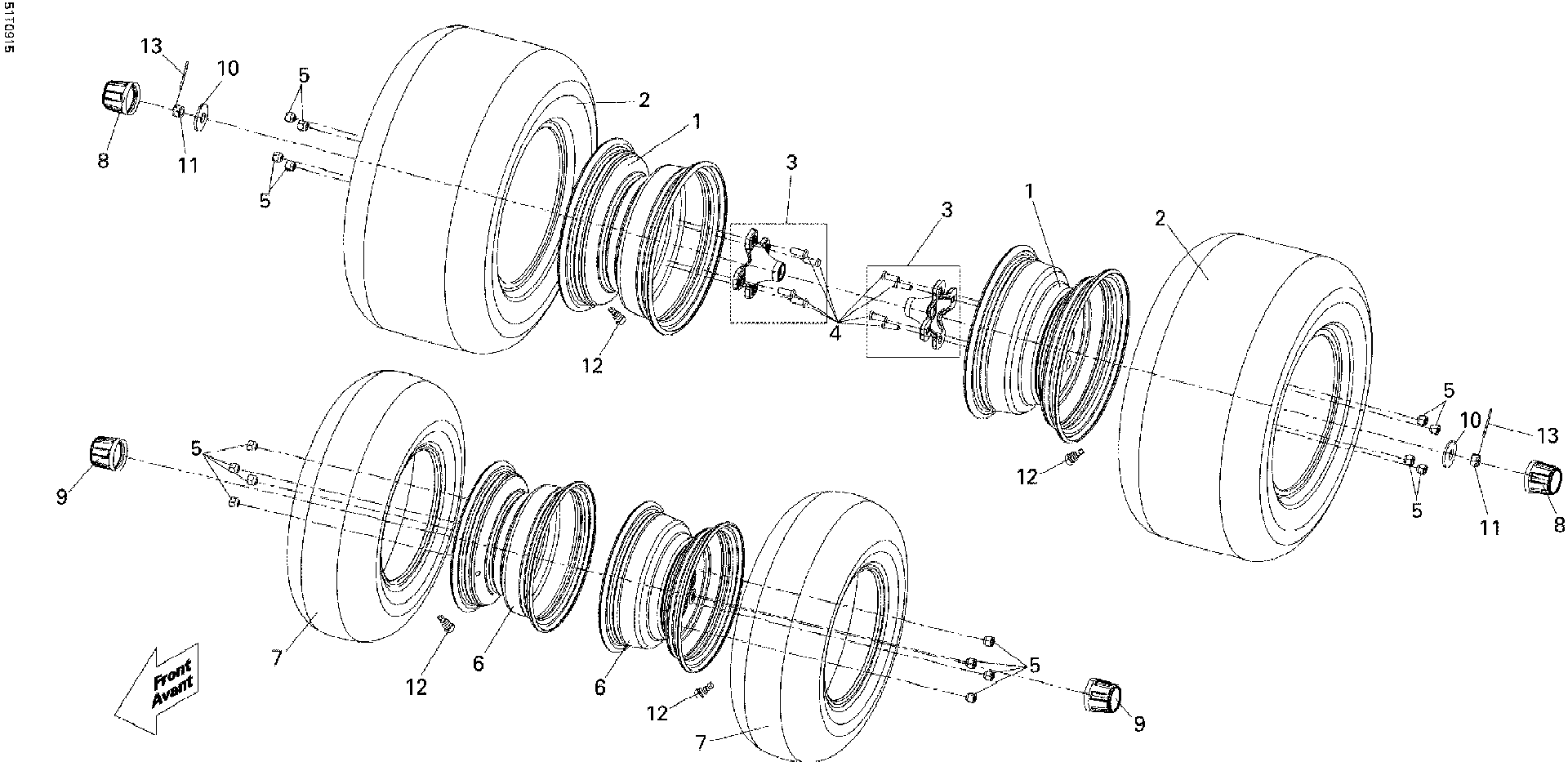 An Image of a Genuine Can-Am Parts Schematic Diagram showing the schematic - WHEELS AND TIRES