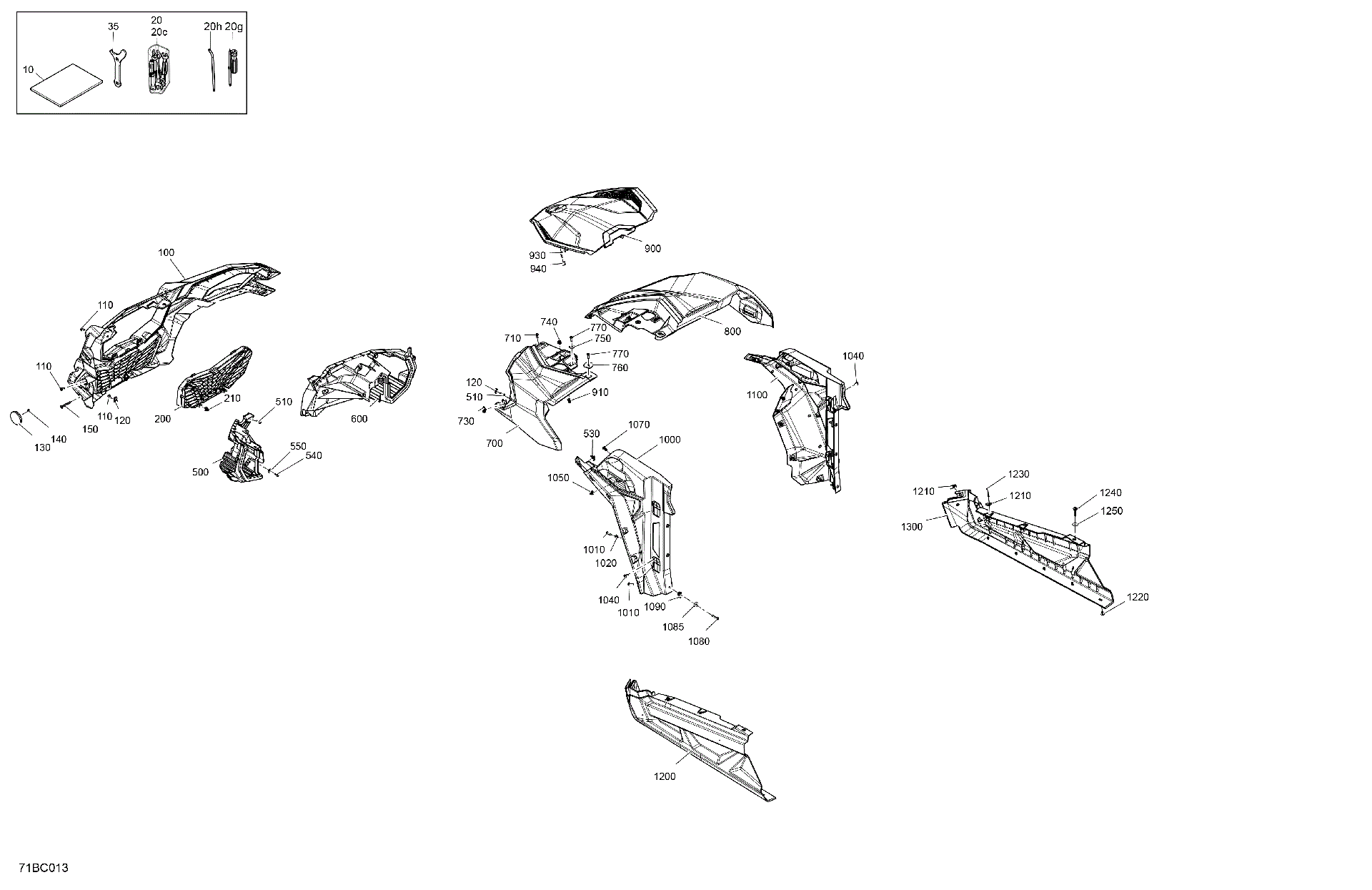 An Image of a Genuine Can-Am Parts Schematic Diagram showing the schematic - BODY - FRONT SECTION