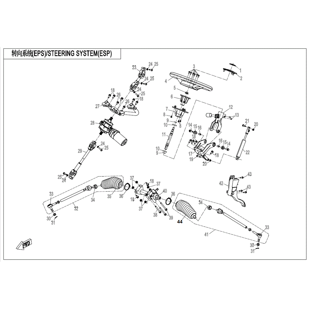 An Image of a Genuine CFMOTO Parts Schematic Diagram showing the schematic - STEERING SYSTEM (EPS) - 2021 CFMOTO UFORCE 1000